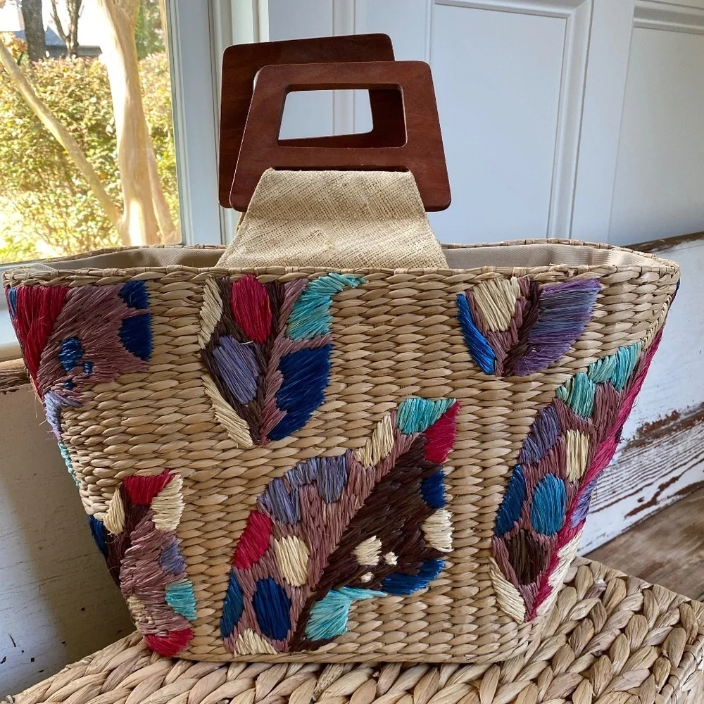 NWOT Anthropologie Aranaz Louise Straw Tote - Picture 9 of 13